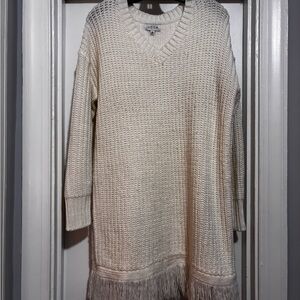 Cream Sweater with Fringe Hem